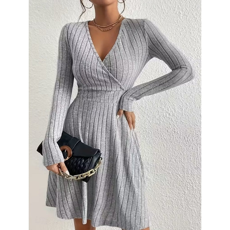 Kessoro women's wrap-neck A-line dress with a defined waist and softly flared skirt