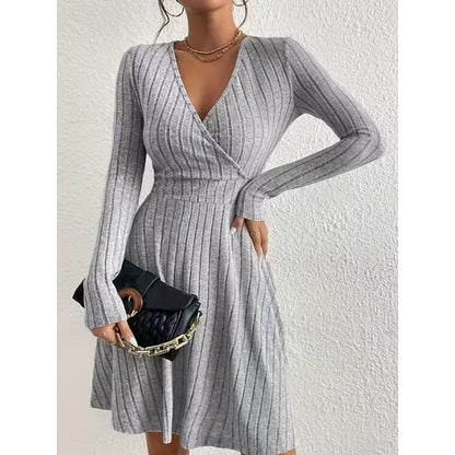 Kessoro women's wrap-neck A-line dress with a defined waist and softly flared skirt