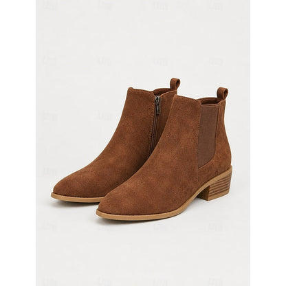 Kessoro women's pointed-toe low block heel ankle boots in khaki, gray, black, dark brown and beige - view 4