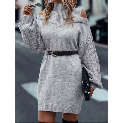 Kessoro women's cold-shoulder turtleneck sweater dress in a soft cozy knit