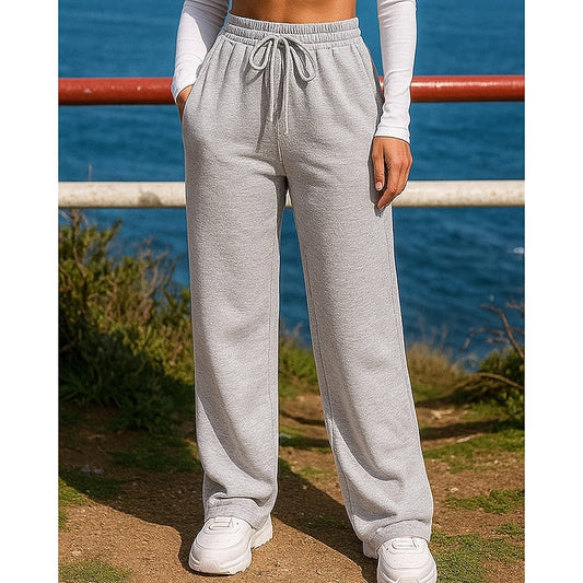 Kessoro women's high-waist wide-leg lounge pants in light grey, dark grey, black and khaki