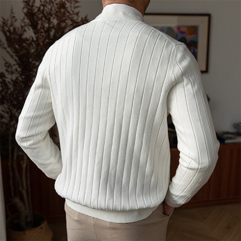 Kessoro men's ribbed V-neck button-front cardigan in blue, black and white - view 5