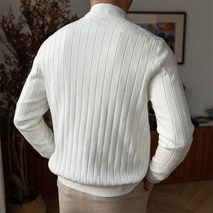 Kessoro men's ribbed V-neck button-front cardigan in blue, black and white - view 5