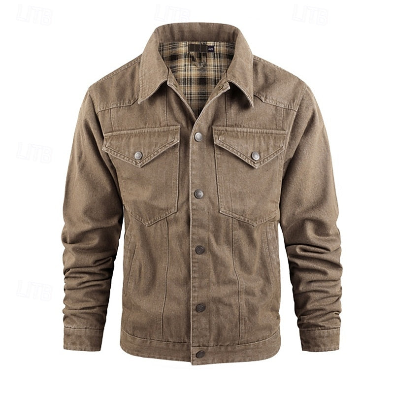 Kessoro men's rugged check-lined everyday jacket in brown, dark blue, black and green