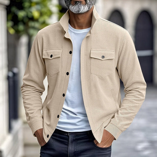 Kessoro Men's Ribbed Lapel-Collar Utility Jacket in apricot, black, army green and more colours, image 1 of 16.