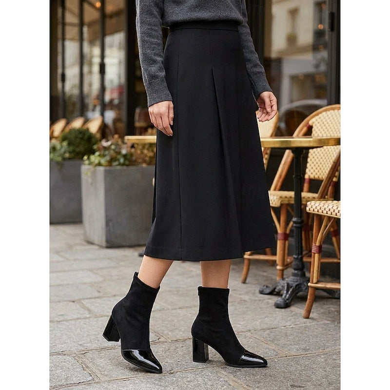 Kessoro women's cap-toe chunky block heel ankle boots in black and brown - view 2