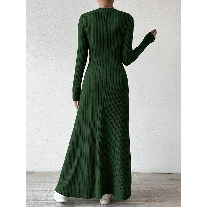 Kessoro women's ribbed long-sleeve fitted maxi dress with an elongating silhouette