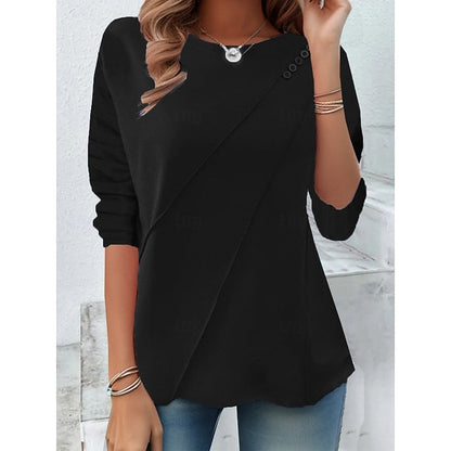 Kessoro Women's Draped Button-Detail Blouse in blue, red, yellow and more colours, image 8 of 8.