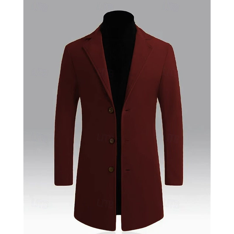 Kessoro men's classic long tailored overcoat in dark grey, black and red