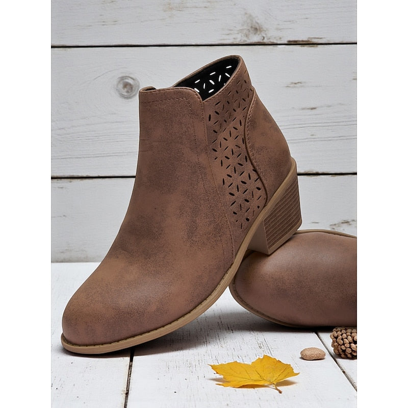 Kessoro women's cutout side-zip low block heel ankle boots in brown, khaki, black and blue - view 4