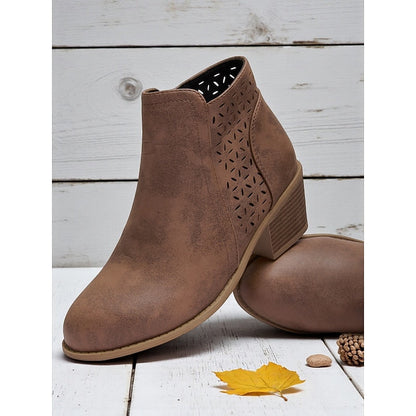 Kessoro women's cutout side-zip low block heel ankle boots in brown, khaki, black and blue - view 4