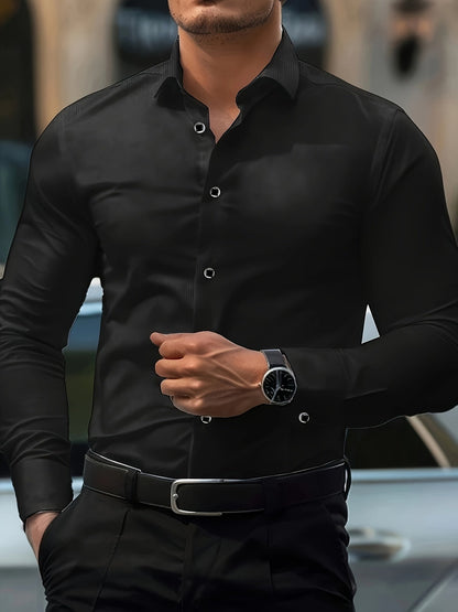 Kessoro Men's Refined Slim-Fit Dress Shirt in white, sky blue, black, dark green and light grey - men's apparel, view 14 of 32