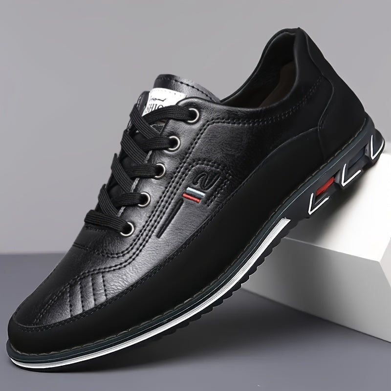 Men's refined cushioned lace-up dress shoes in orange, black and grey