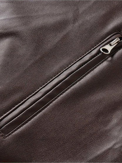Kessoro men's stand-collar zip-front moto jacket in black and coffee brown - product view 12