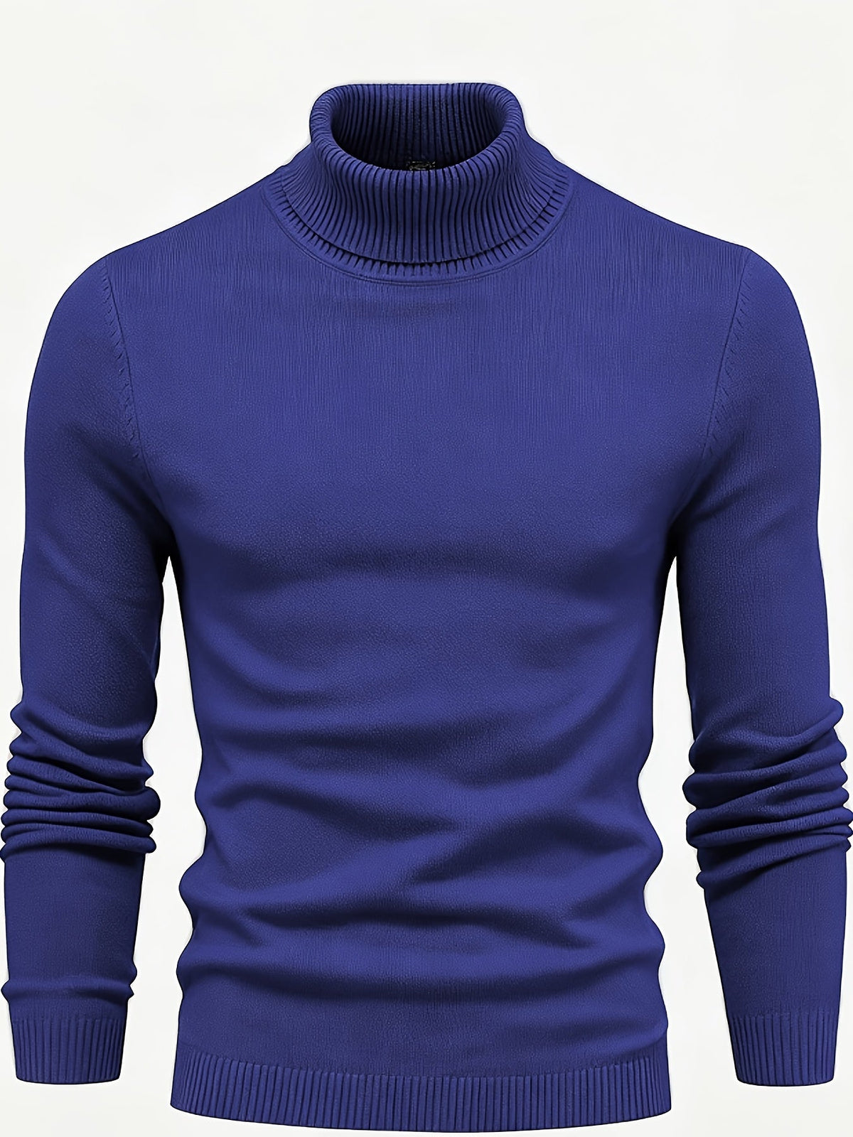 Men's refined ribbed roll-neck high-neck sweater in black, white, bronze and blue, detail view