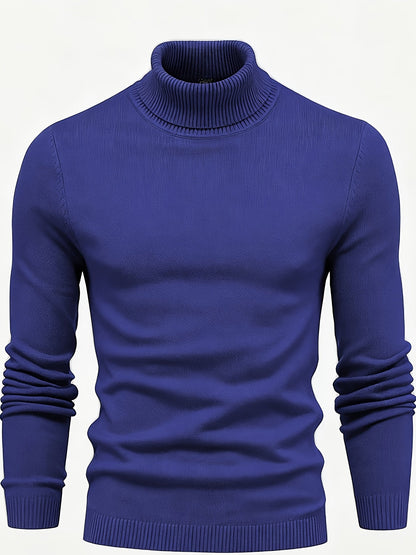 Men's refined ribbed roll-neck high-neck sweater in black, white, bronze and blue, detail view
