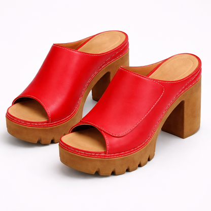 Kessoro women's classic platform strap heels in brown, black, beige, white and red, for women
