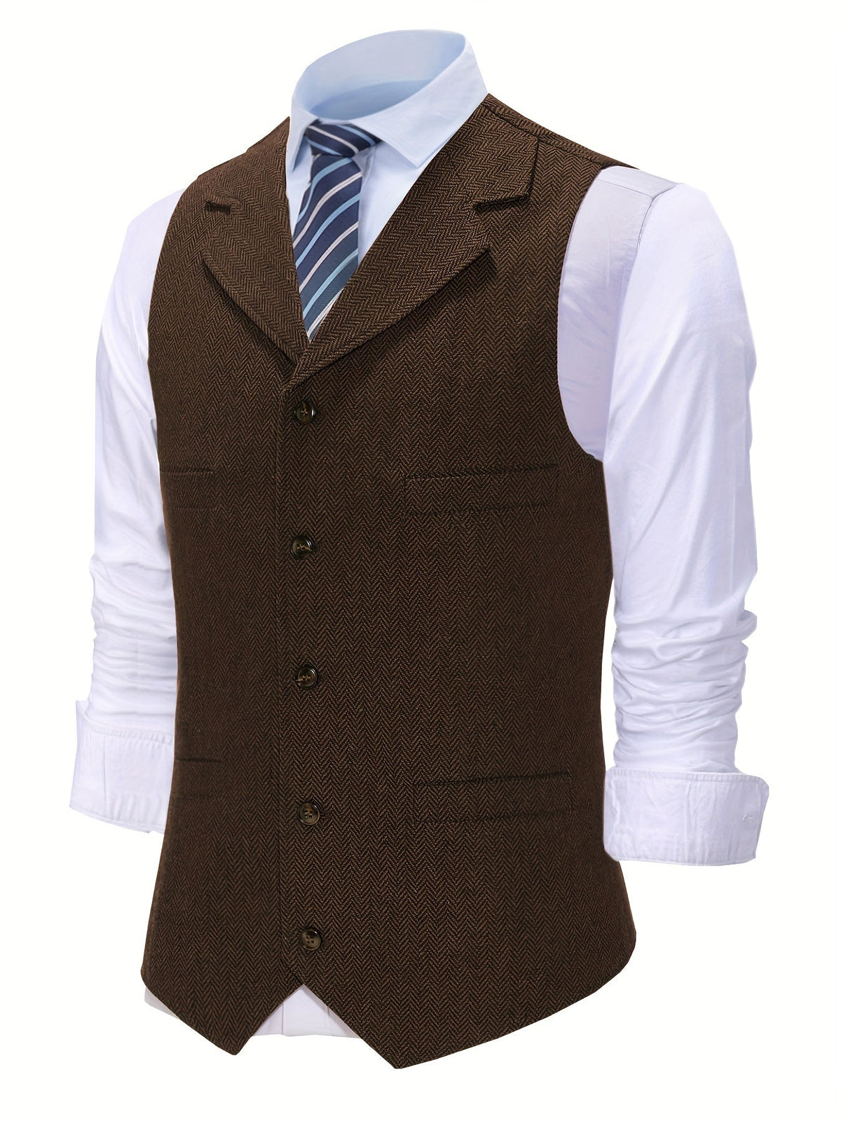 Kessoro Men's Refined Herringbone Tailored Waistcoat in black, coffee brown, royal blue, green and light brown - men's apparel, view 12 of 35