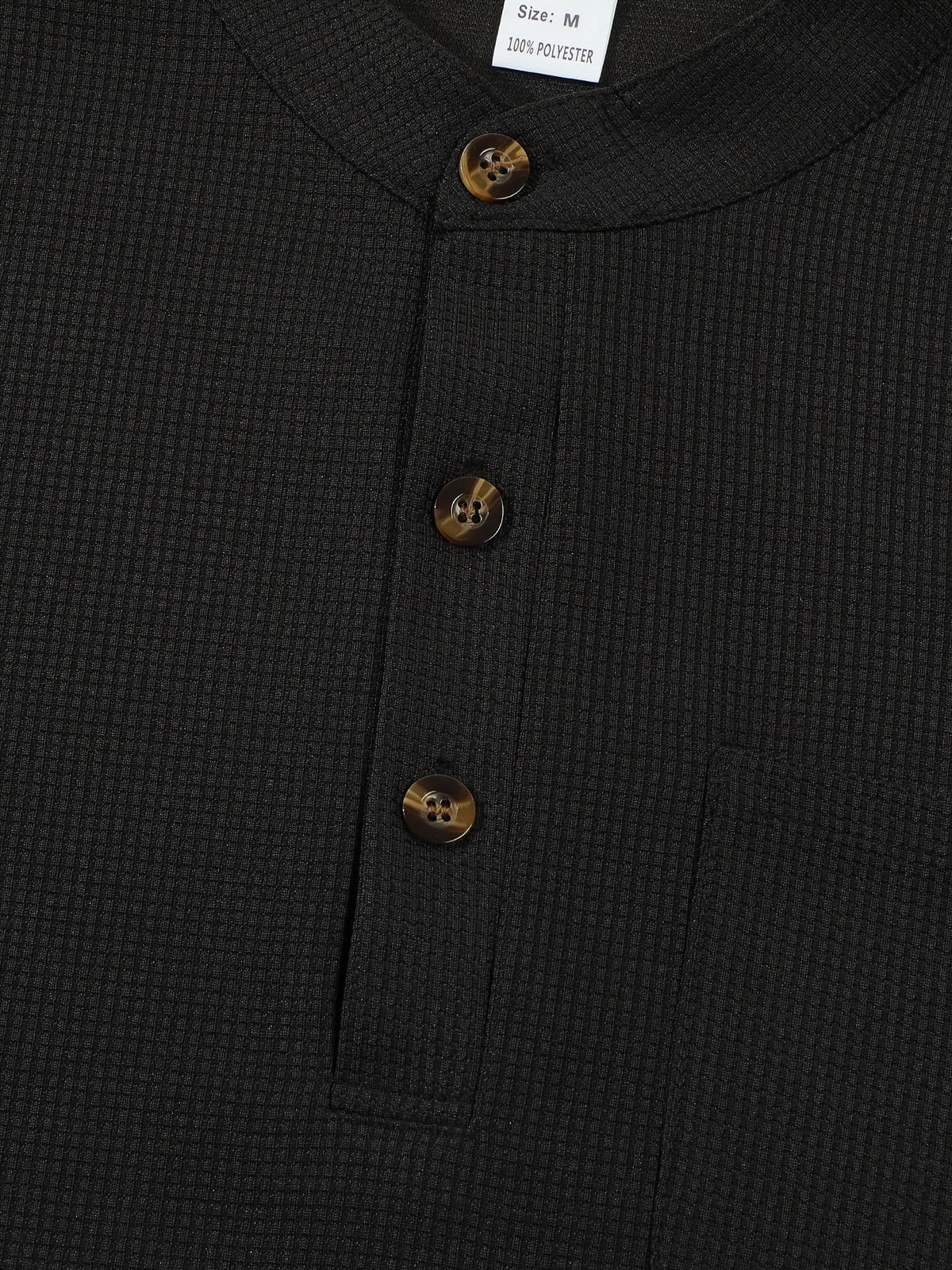 Men's textured long sleeve henley shirt in khaki, white, black, grey and burgundy, colour option 2 front view