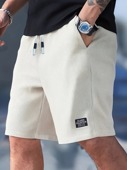 Kessoro Men's Textured Drawstring Relaxed Casual Shorts in black, khaki, beige and white — side view