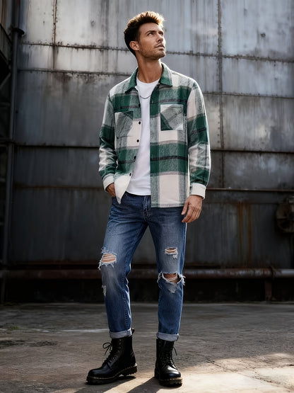 Kessoro men's rugged heavyweight check overshirt in warm autumnal check colourways