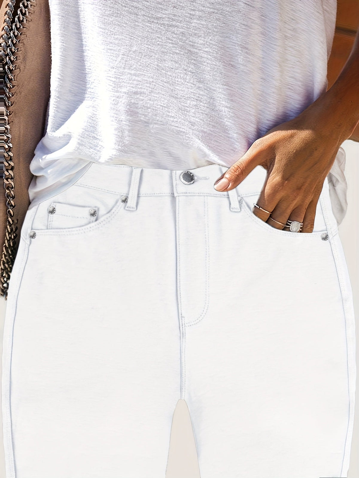 Kessoro women's high-waisted stretch skinny jeans shown in a range of denim and solid colourways