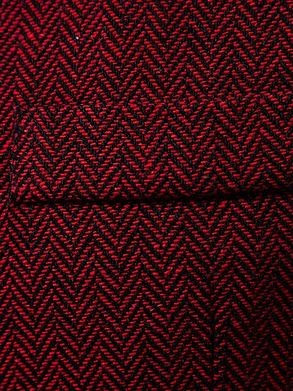 Kessoro men's herringbone single-breasted suit vest in burgundy, worn over a dress shirt