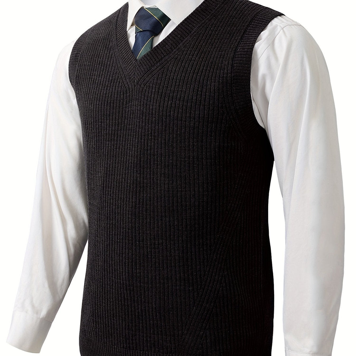 Kessoro Men's Classic V-Neck Ribbed Sweater Vest in black - men's apparel, view 1 of 7