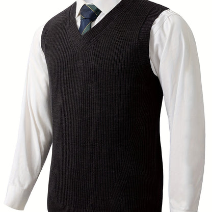 Kessoro Men's Classic V-Neck Ribbed Sweater Vest in black - men's apparel, view 1 of 7