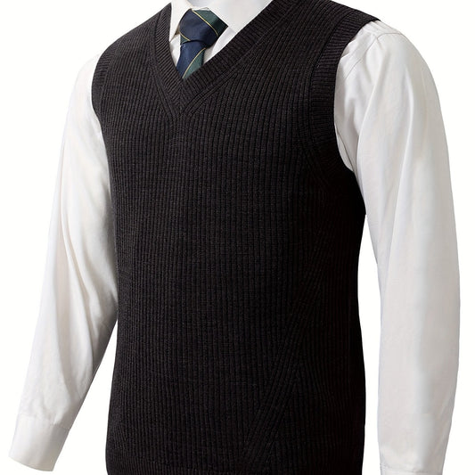 Kessoro Men's Classic V-Neck Ribbed Sweater Vest in black - men's apparel, view 1 of 7