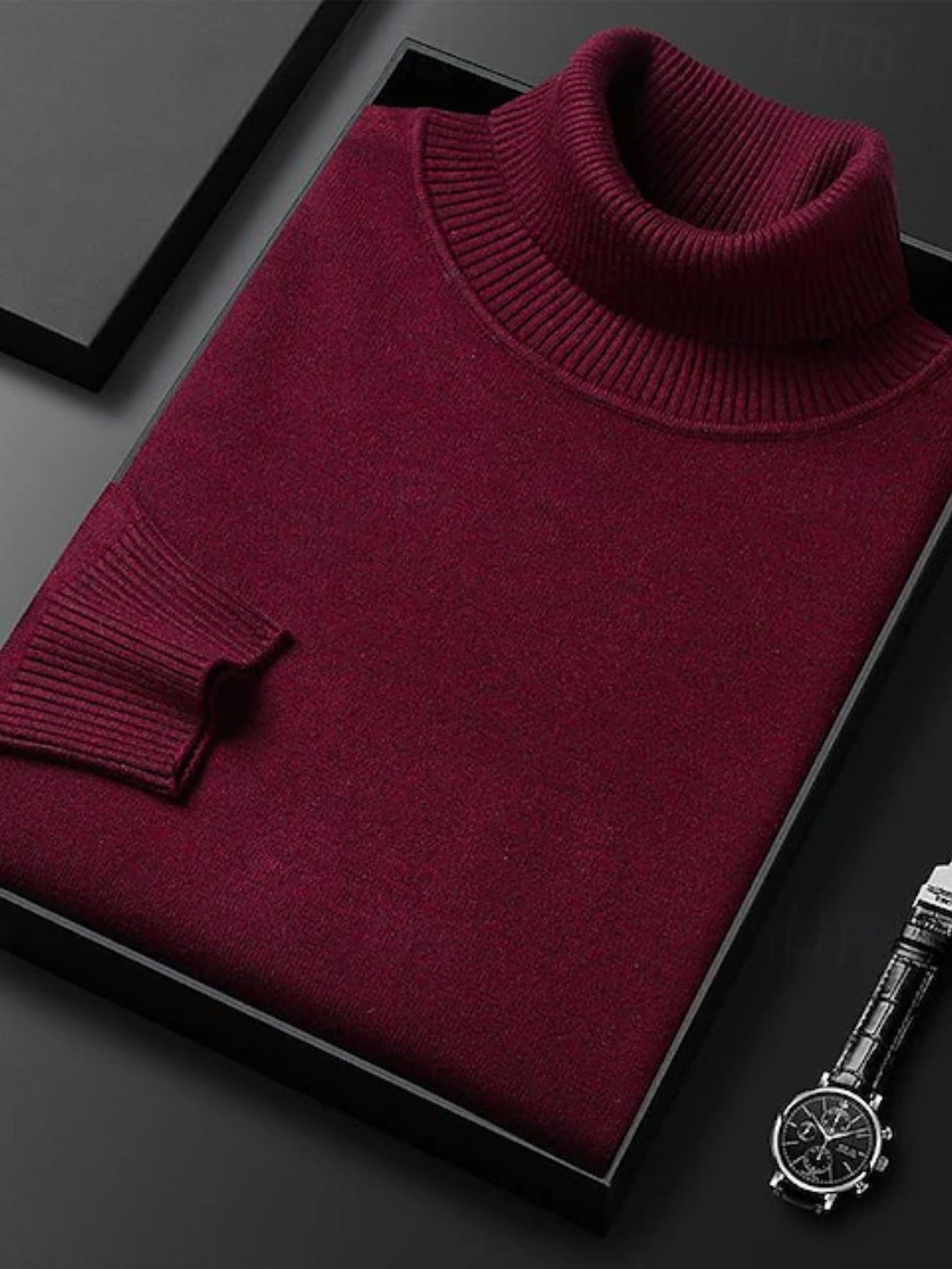 Kessoro women's high-neck turtleneck top in navy, black or burgundy, view 17 of 18