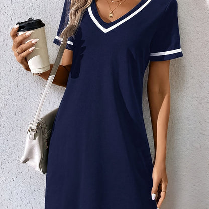 Kessoro women's V-neck color-block shift dress in navy, green and black