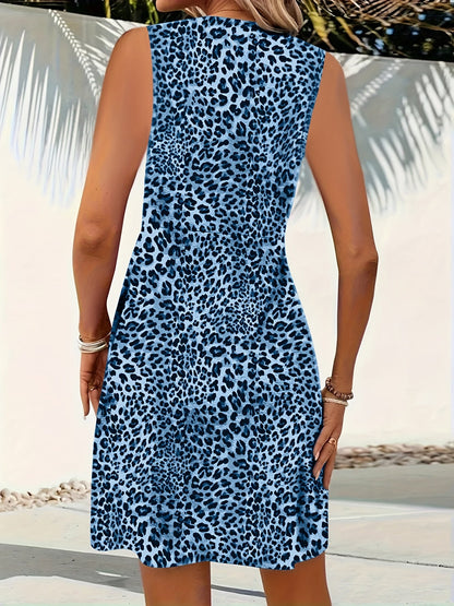 Kessoro Women's twist-front V-neck sleeveless summer dress in assorted mixed-colour prints, view 8