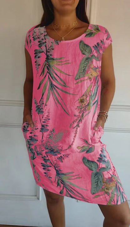 Women's striped crew neck midi dress with short sleeves in white, blue, green and pink