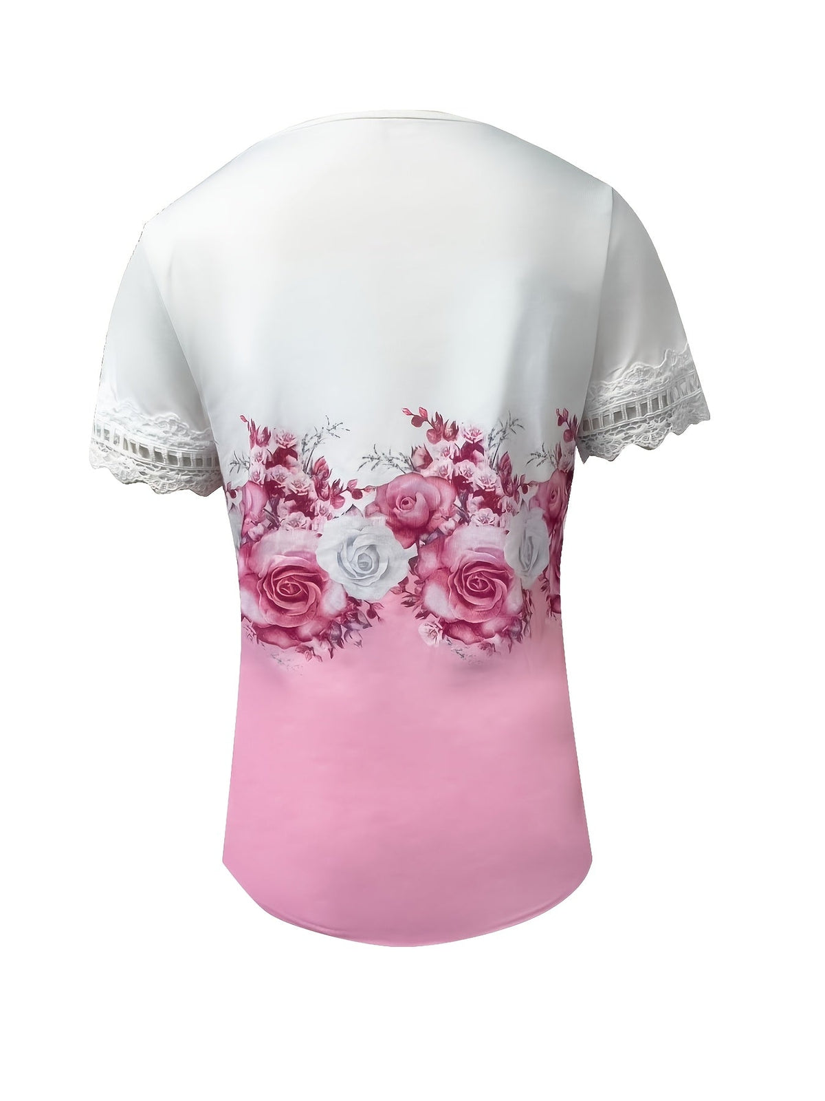 Kessoro women's lace-trimmed floral print top in light green, purple, tan and pink – view 9