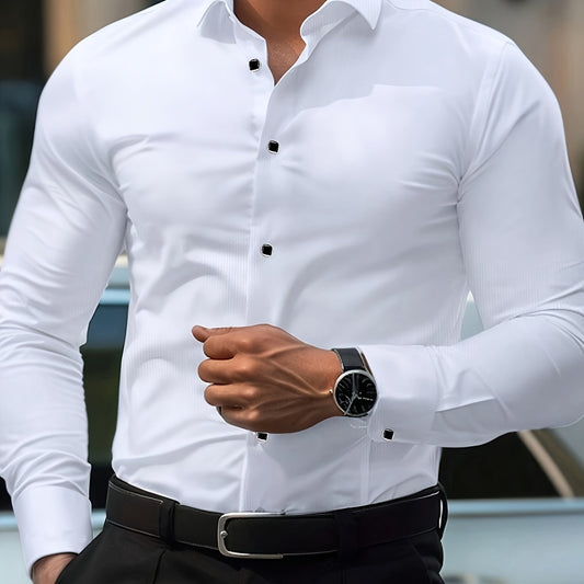 Kessoro Men's Refined Slim-Fit Dress Shirt in white, sky blue, black, dark green and light grey - men's apparel, view 1 of 32