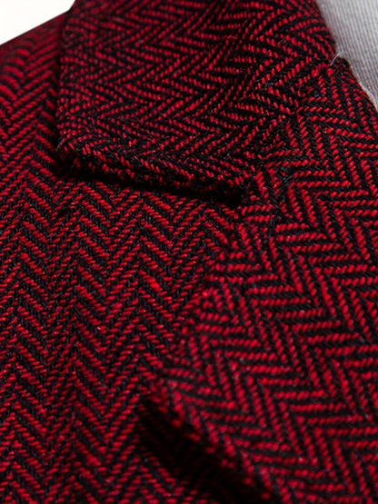 Kessoro men's herringbone single-breasted suit vest in burgundy, worn over a dress shirt