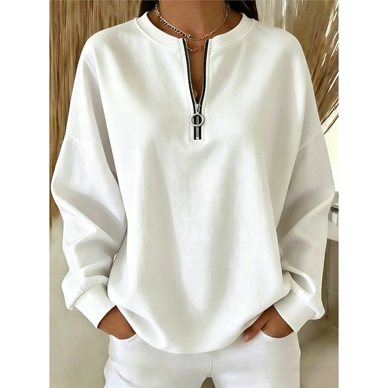 Kessoro women's quarter-zip high-neck relaxed sweatshirt in white, blue, black and pink - view 1