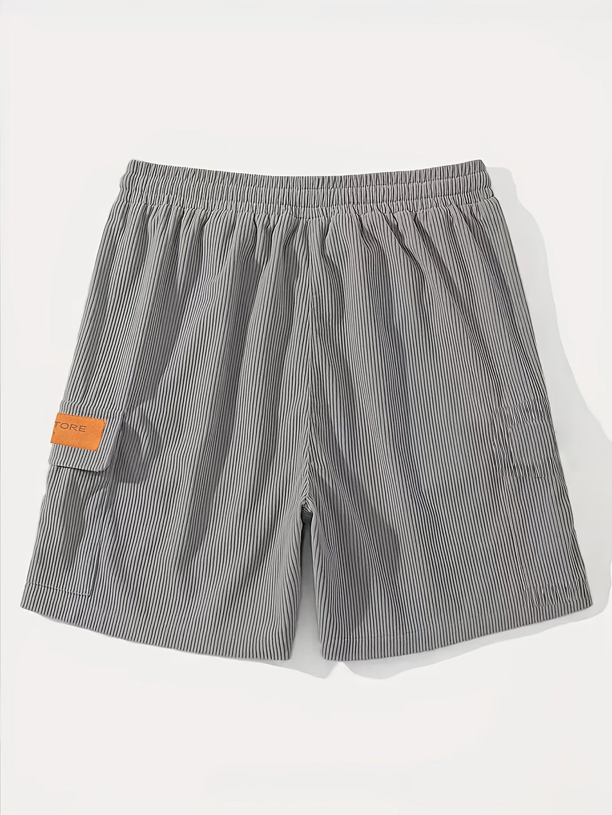 Men's textured drawstring cargo shorts in black, apricot and grey, view 4