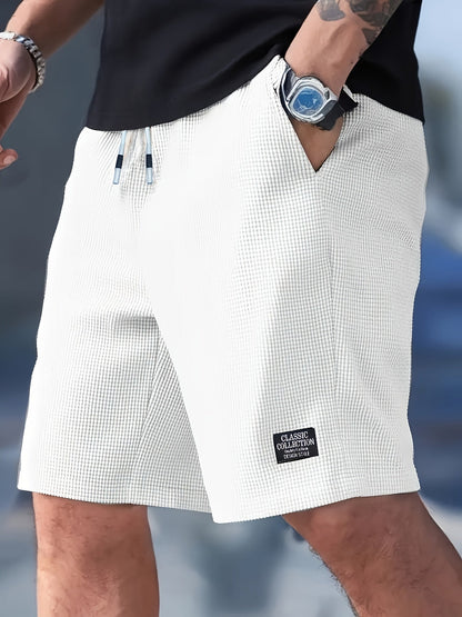Kessoro Men's Textured Drawstring Relaxed Casual Shorts in black, khaki, beige and white — back view