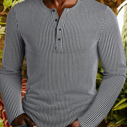 Kessoro men's ribbed textured long-sleeve henley shirt in dark grey, dark brown, army green and white