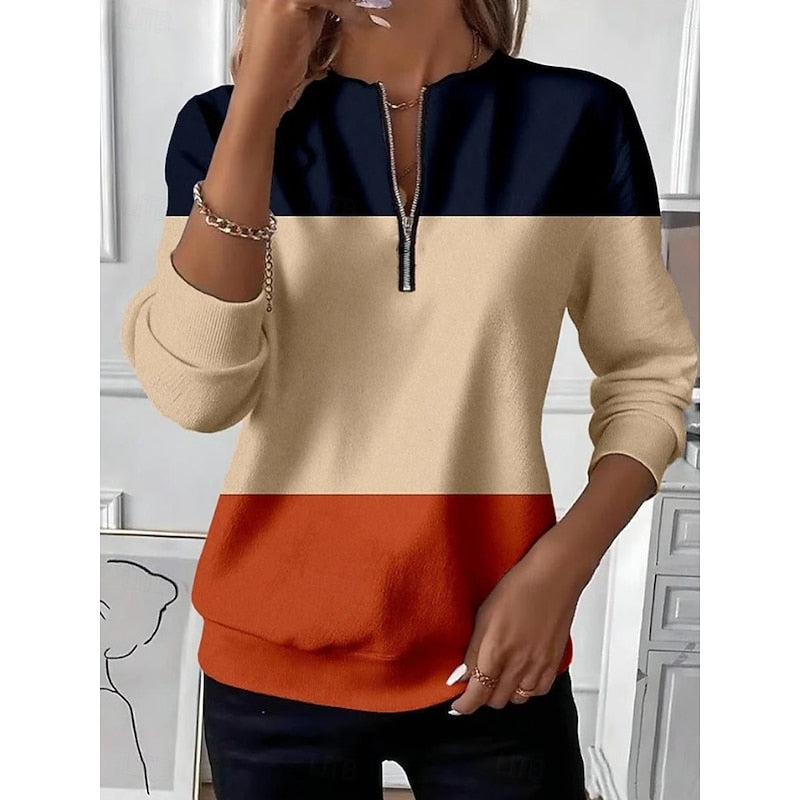 Kessoro women's half-zip color block pullover sweatshirt in khaki, brown and light green - view 1
