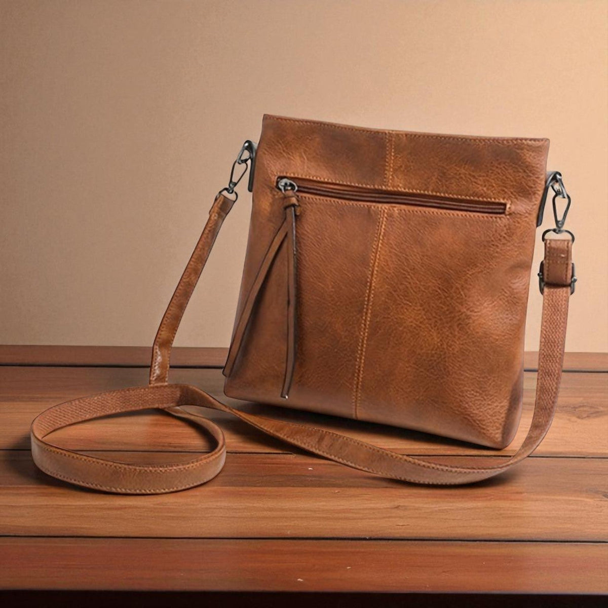 Kessoro women's casual zipper vegan leather sling bag in brown