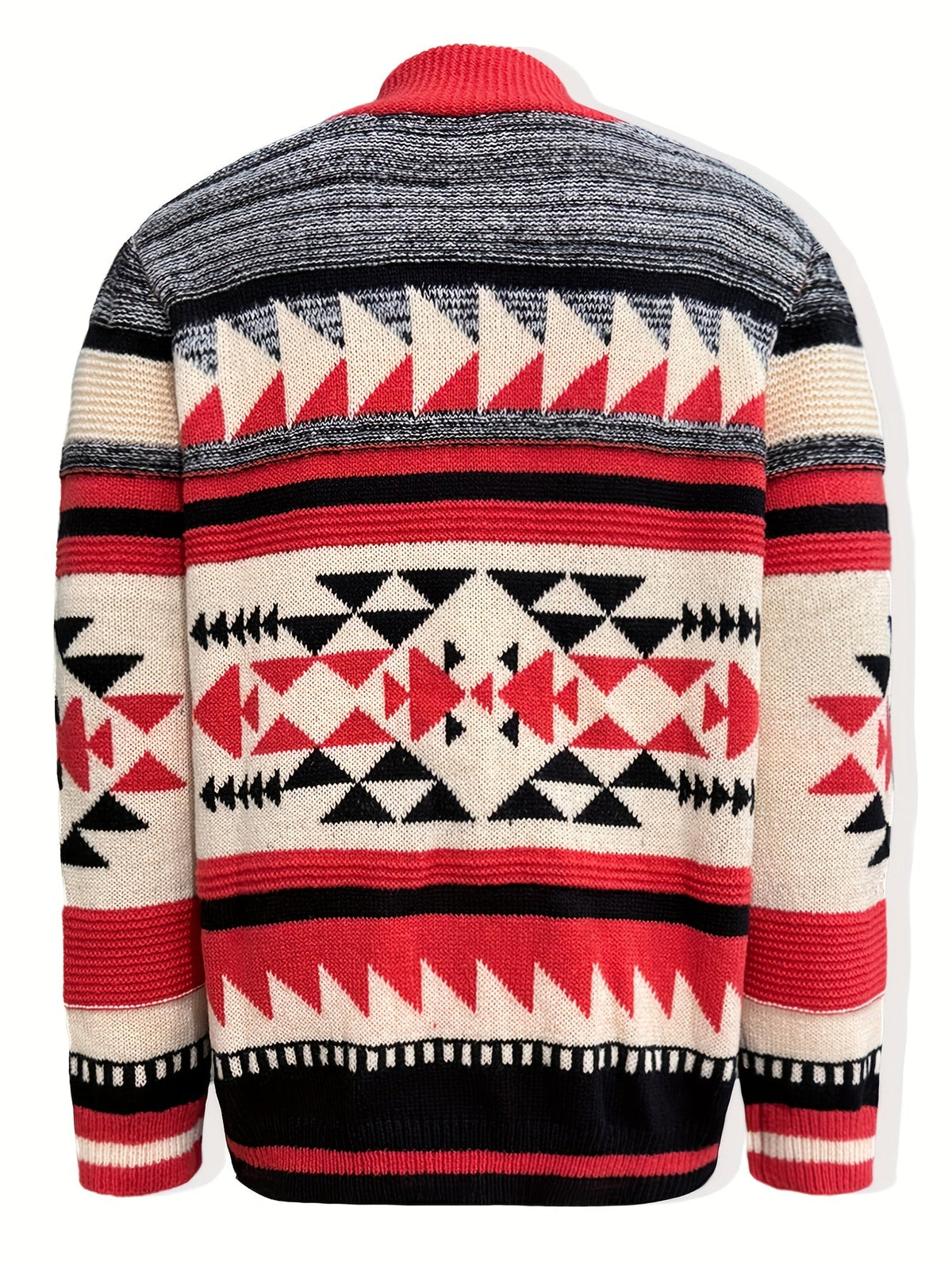 Kessoro men's patterned stand-collar zip-up knit cardigan in red