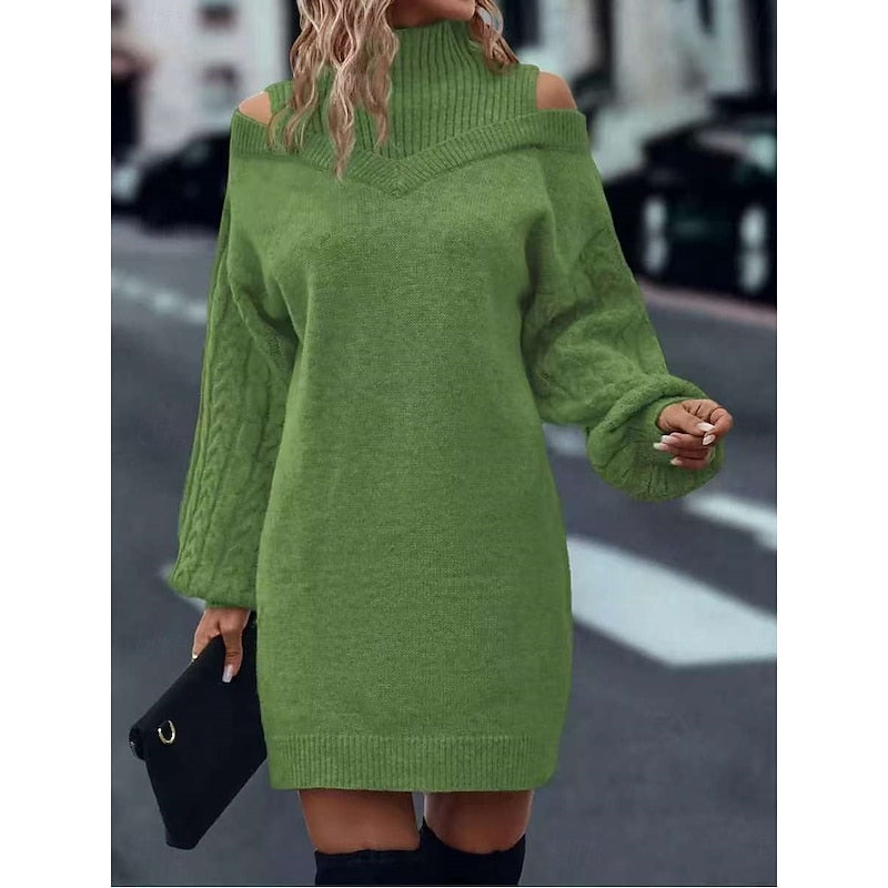 Kessoro women's cold-shoulder turtleneck sweater dress in a soft cozy knit