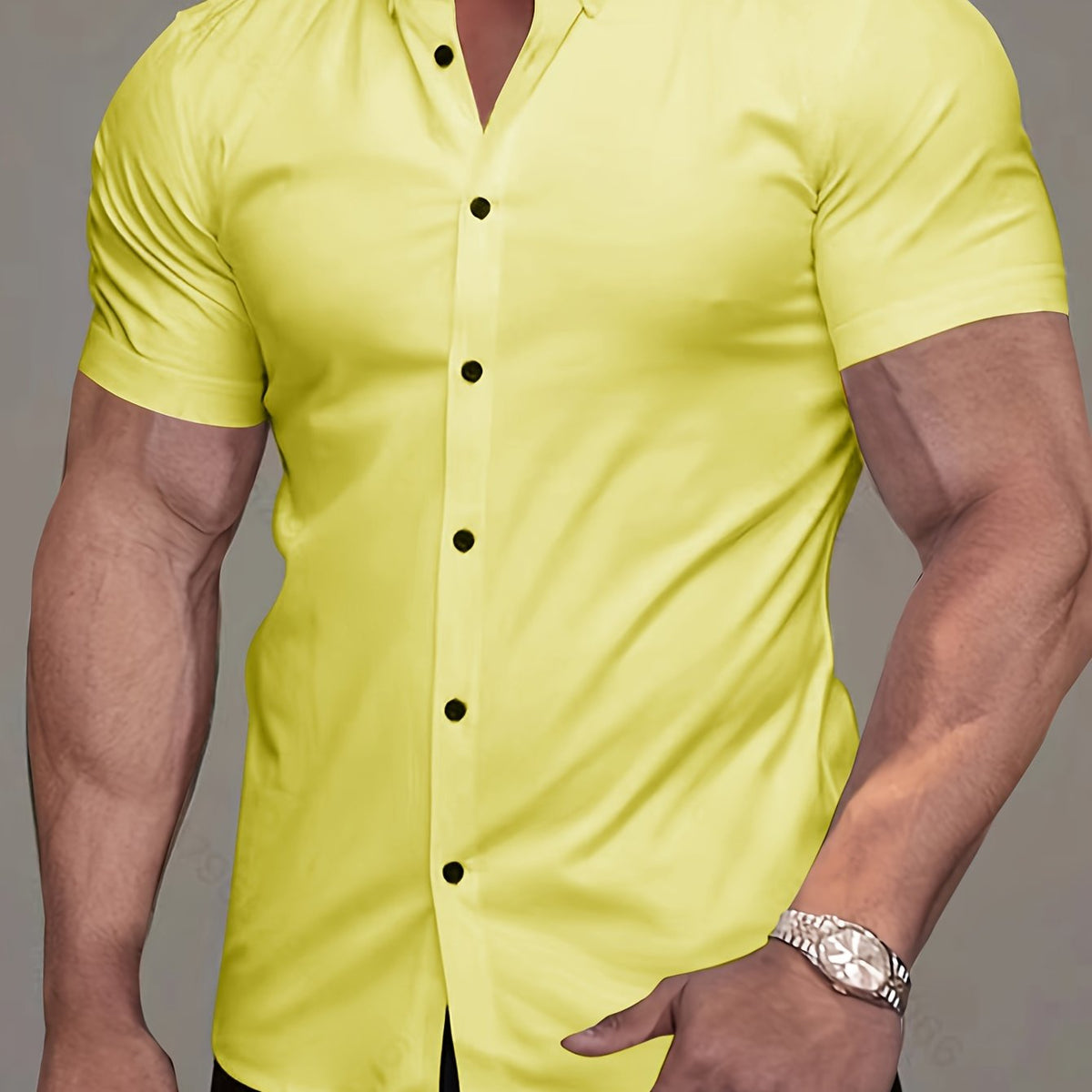 Kessoro men's refined short-sleeve button-up shirt shown in eleven colourways including white, black, navy and army green on a male model