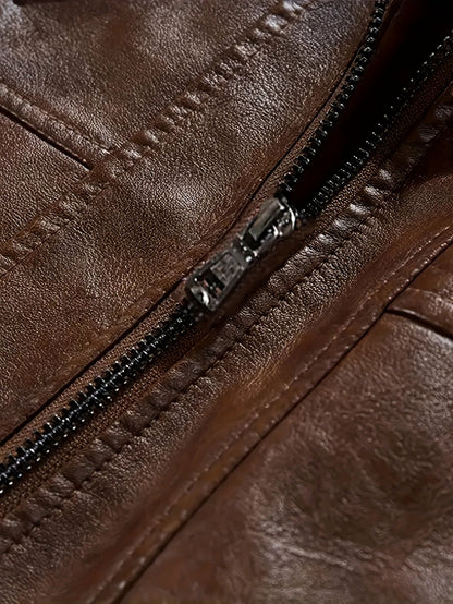 Kessoro men's hooded moto biker jacket in black, dark grey or coffee brown, view 27 of 30