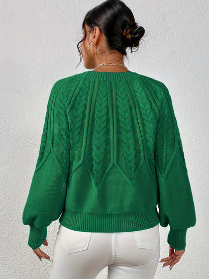 Kessoro women's relaxed cable-knit lantern-sleeve sweater in matcha, beige, burgundy, navy and camel