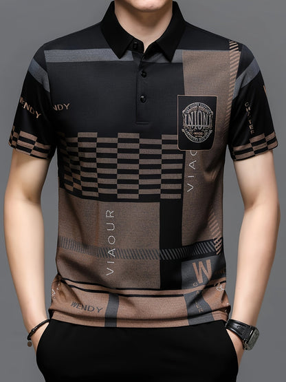 Men's colorblock short-sleeve polo shirt in black, navy blue and white — Kessoro, image 1 of 14
