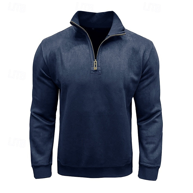 Kessoro men's quarter-zip stand-collar sweatshirt in royal blue, grey, brown, black and army green